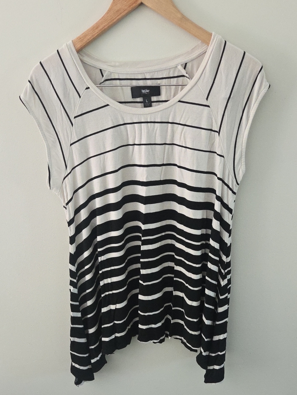 Mossimo Supply Co. Black and White Striped Cap-Sleeve Asymmetrical Tee